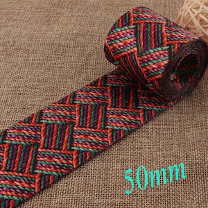 2 &quot;Red Soft Smooth Ethnic Webbing,Webbing Purse Strap Purse Bag,Geometric Pattern Woven Belt Straw Trim Webbing Bag Belt (WB804)