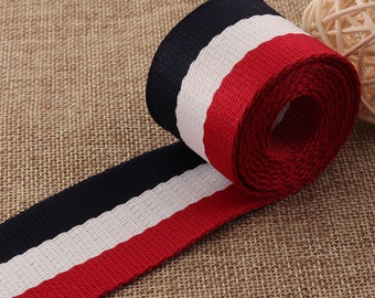 38mm red white blue Striped Webbing,Cotton Webbing,Singelband,1.5 inch Webbing,Key Fob Webbing,Webbing Keychain,Soft Webbing(WB620)