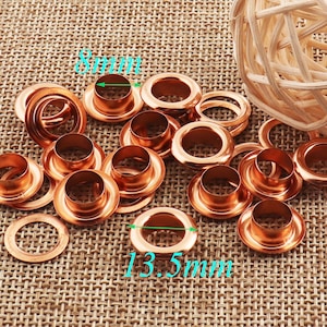 100 PCS Eyelets and Grommets,Brass Eyelets Grommets With Washers,8mm Rose Gold Eyelets,Metal Eyelets,Eyelets for Tags,Eyelets Tunnels