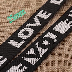 Smooth Black Webbing,1 inch webbing,Silver Letters&quot;LOVE&quot;Ribbon,Belts Bag,Handle Bag,Purse Straps,nylon webbing,webbing purse strap(WB628)