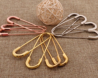 10 PCS Large Rose Gold/Silver/Gold Safety Pins,80MM Craft Safety Pins Brooch Stitch Markers,Metal Safety Pins Loops Charms-3 1/4"(sp9023)