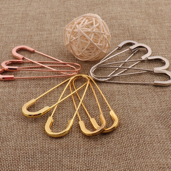 10 PCS Large Rose Gold/Silver/Gold Safety Pins,80MM Craft Safety Pins Brooch Stitch Markers,Metal Safety Pins Loops Charms-3 1/4"(sp9023)