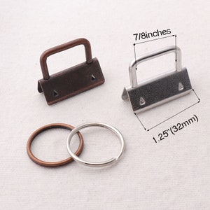 10 juegos de llaveros de cobre/plata de 1,25 "(32mm) con llaveros para correas, pulseras, llaveros de tela (kfh95)