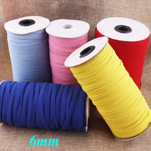 6 mm-1/4&quot;Nylon Flache Gummikordel Band,Stretch Gummiband zum Nähen,Herstellung von Masken,weiches elastisches Band,Gelb/Rot/Rosa/Blau/Dunkelblau