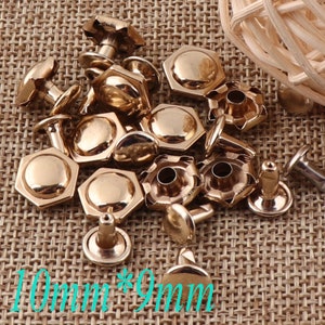 100sets Honeycomb Pale Gold Double Cap Rivets,Studs Leather craft Rivet Fastener,Snaps Prong Studs Mushrooms Rivet Riveted-10mm*9mm(zd912
