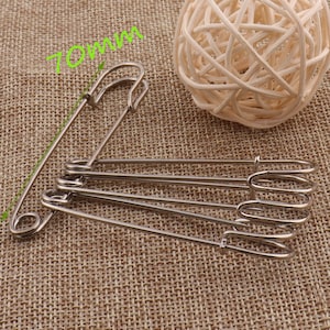 20 Safety Pins 2 3/4&quot;(70mm)Silver Plated Long Broach Safety Pin Brooch Stitch Markers Metal Safety Pins Loops Charms Jewelry Tag (sp9017)
