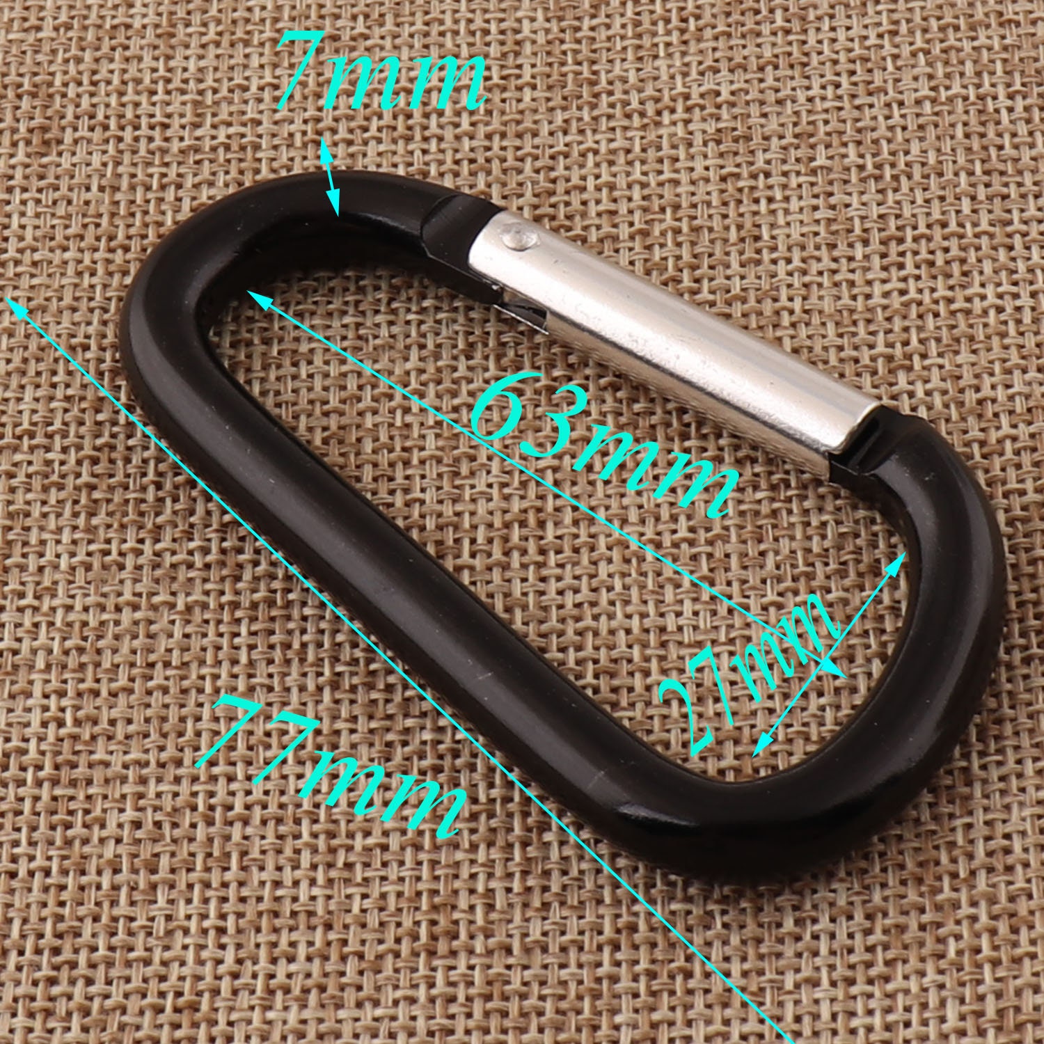6 Pcs Large Black Aluminum Carabiners, Carabiner Clip 