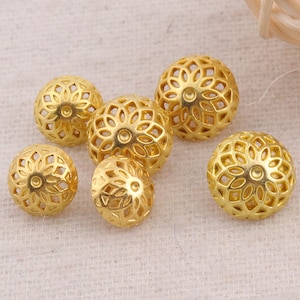 15pcs,Hollow Out Gold Metal Buttons Shank Vintage Jewelry Coat Sweater Clothing Leather Wrap Clasps 3/8&quot;/1/2&quot;(10mm/12mm)G14/31)