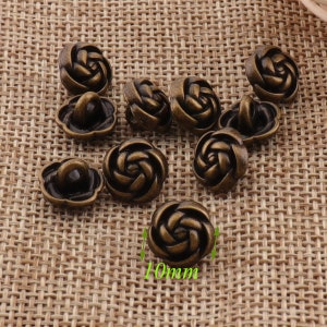 10 Metal Buttons 3/8&quot;(10mm)Rose Flower Antique Bronze Shank Vintage Buttons,Coat Sweater Clothing Crafts Jewelry Clasp,Jacket Buttons (B27)