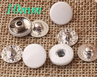 40 units White Snap Button Set,10mm Round Square Buttons,Metal Plated Button Snaps Popper Snap Buttons(bt01)