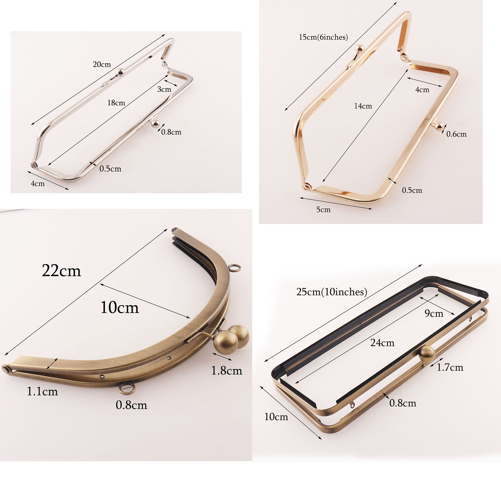 Retro Bronze Purse Frame With Metal Kiss-lock Silver Pale Gold