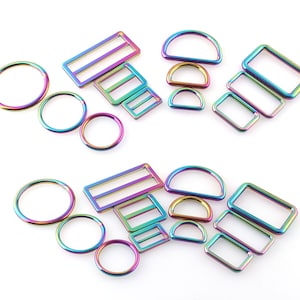 May include: Assortment of rainbow colored metal rings and D-rings in various sizes. These metal rings are great for crafting, jewelry making, and DIY projects.