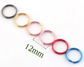 12mm split jump rings,20PCS Split Key Rings key chain bulk split rings,charm finding key fob ring-Rose Gold/Blue/Pink/Red/Gunmetal/Silver