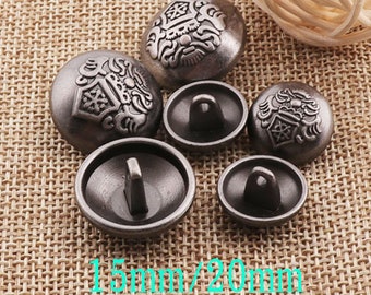 Metalen Knoppen Militaire Gunmetal Vintage Metalen Knop Schacht Wrap Sluitingen Jas Trui Kleding Sieraden 15mm/20mm 8 STUKS