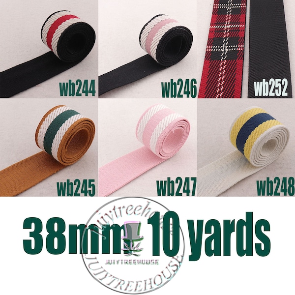 10 yards Jacquard Webbing Striped  Webbing,Twill Bag Ribbon Purse Straps,Totes Belts,Lanyard Webbing Handle Camera Strap-1 1/2"(38mm)