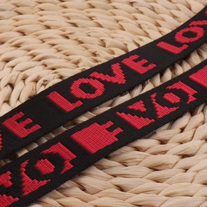 Black Webbing 1 inch webbing,Smooth Webbing Red Letters&quot;LOVE&quot;Ribbon,trim,Belts Bag,Handle Bag,Purse Straps,nylon webbing(WB601)