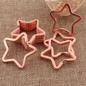 1 3/8&quot;(35mm),10pcs,Rose Gold Stars Key Ring keychain Split Key Rings Key Fob Split Rings Findings(KR02)