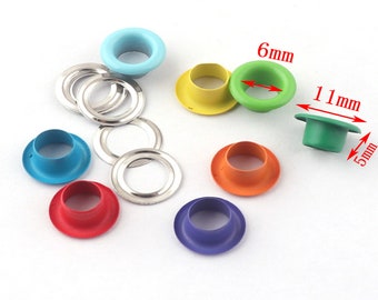 100 Red/Blue/Green/Yellow/Orange/Dark blue/Dark green/Purple 6mm hole Eyelets with Grommets For Clothes Leather Canvas Bag Shoes Rivet Studs