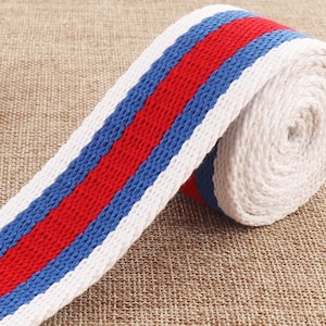 1.5&quot; webbing,white blue red stripe webbing,cotton webbing,cotton canvas key fob webbing,cotton twill cotton ribbon,webbing strap pet collar