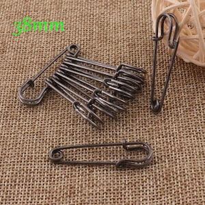 40 Safety Pins 1 1/2&quot;(38mm)Craft BLACK Plated Safety Pin Brooch Stitch Markers Metal Safety Pins Loops Charms Jewelry Tag Fasteners(SP2099)