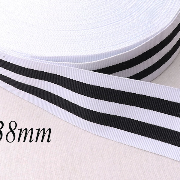 1 1/2"(38mm) Black White Stripe Soft webbing,Ribbon DIY Clothing Shoes Bag Belts leash supplies,By the yard(rb68)