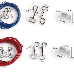 dog Tie out cable Blue and Red Leash Stainless steel Strong Rope Dog Recycled Rope Durable dog Leash Choose Length and Colour