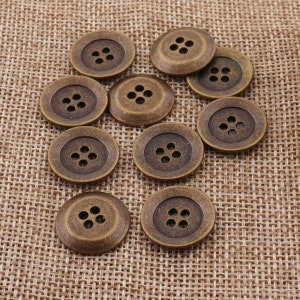 10 Metal Buttons 5/8&quot;(17mm)4 holes  Flat Antique Bronze Vintage Buttons,Coat Sweater Clothing Crafts Jewelry Clasp,Jacket Buttons(B40)
