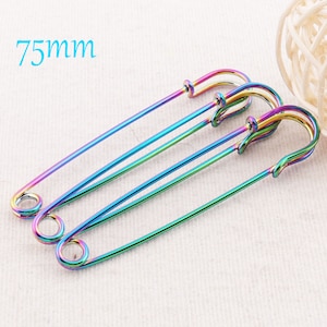 10-30 PCS Metal Rainbow Safety Pins,3&quot; Safety Pin Brooch Stitch Markers Craft Safety Pins Loops Charms safety pins for jewelry-75mm(RA11)