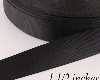 1 1/2" Effen zwarte singelband, gladde singelband sleutelhanger polyester singelband, stevige singelband sleutelhanger singelband zachte singelband-38 mm (WB852)