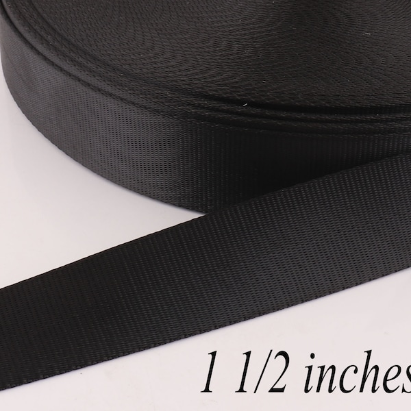 1 1/2" Plain Black Webbing,Smooth webbing Keychain Polyester Webbing Belt,solid Webbing Key Fob Webbing lanyard Soft webbing-38mm(WB852)