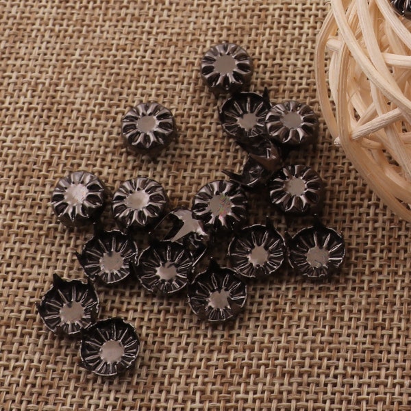 100-500 PCS Nailhead, 9mm Black FLOWER Rivet, Goujons ronds, Attaches parisiennes, Snaps Stud Prong Leather Craft Rivet, Goujons de bijoux Rapid Nailhead