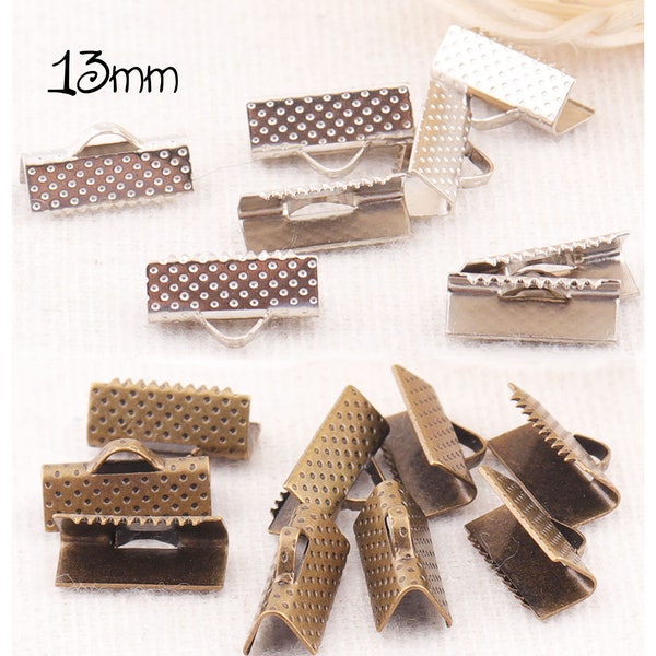 Ribbon Clamp Clasps Clips 1/2" Silver Bronze Cord Crimp End Cap Tip Connector for Finding DIY  Ribbon Necklace Bracelet Jewelry Making