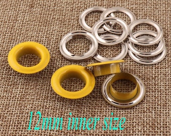 100 PCS Yellow Metal Eyelets and Grommets,Eyelets Grommets With Washers,Eyelets Tunnels Canvas Eyelets bag Eyelets-12mm (ey10)