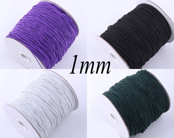 1mm Purple/White/Black/Dark Green Nylon Coated Elastic Cord Stretch Elastic, Craft Thread Drawcord Round Drawstring,Nylon Shock Cord(r008)