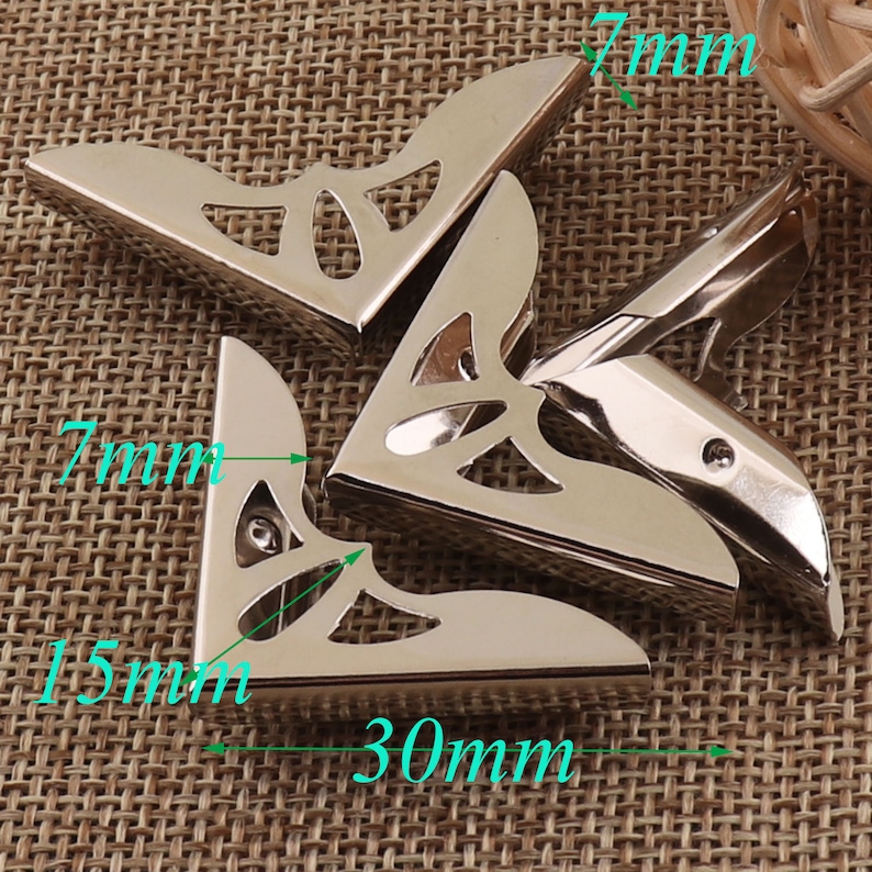 6 Metal Corner Protectors,30x30mm,Silver Corner Cet of 4,Picture Frame Corners,Jewelry Box Corners,Wine Box Corner,Metal Box Corner