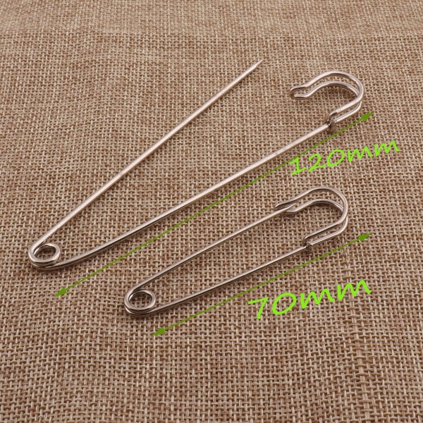 10 Safety Pins Silver Plated Safety Pin Brooch Metal Safety Pins Loops Charms  Fasteners Stitch Markers2 3/4"/4 3/4"(70mm/120mm)(sp9008)