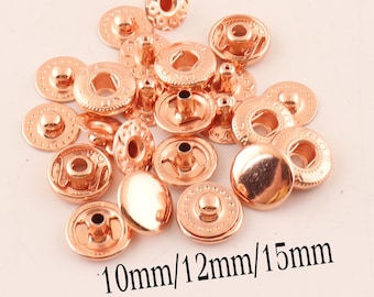 50 set Rose Gold Snap Buttons,10mm 12 mm 15mm,Metal Press Studs,Fasteners Sewing Leather Craft Clothes Bags Garment,Snap Fasteners  Snaps