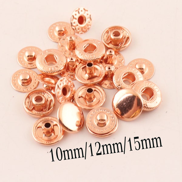 50 set Rose Gold Snap Buttons,10mm 12 mm 15mm,Metal Press Studs,Fasteners Sewing Leather Craft Clothes Bags Garment,Snap Fasteners  Snaps