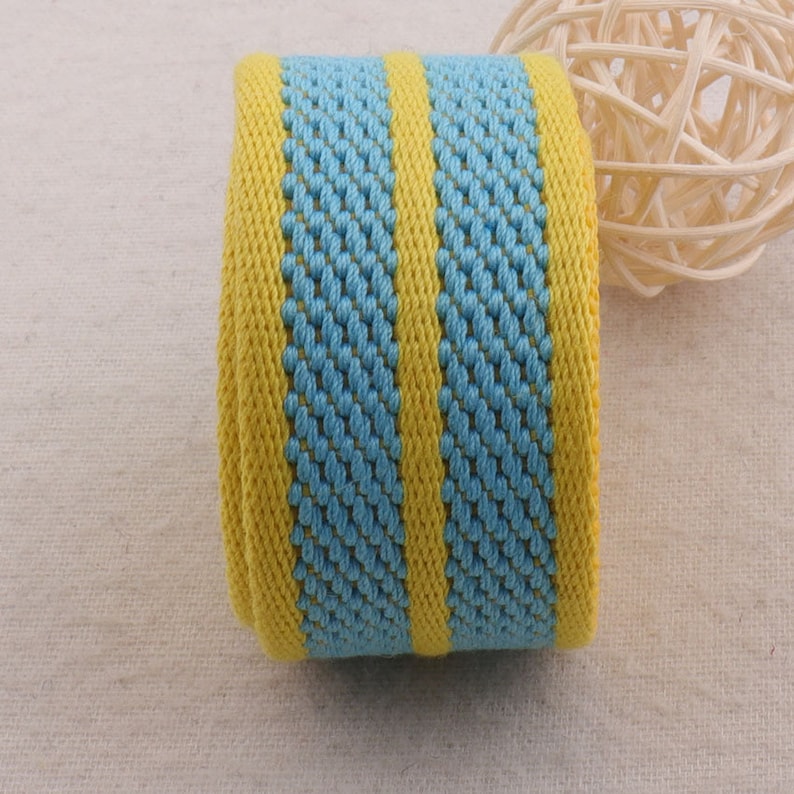 Yellow Blue Striped Webbing Ribbon Yellow Edge Bag Purse Straps Totes Belts Tape Bag Handle1 12 38mm WB0290
