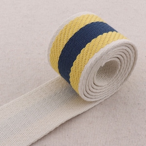 Jacquard Ribbon 1 1/2&quot;(38mm),Navy Blue Yellow Striped White edge Twill Bag Purse Straps Totes Belts Tape Bag Handle Camera Strap(WB0248)