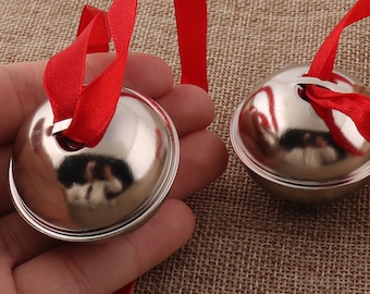 20pcs Silver Christmas Jingle Bell,38 mm Jingle Bells with Red Ribbon Christmas Bells,Durable Jingle Bells,Pet Collar Bells Jingle