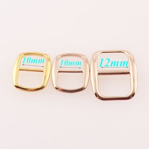 10mm/12MM Pale Gold/Gold Slider Buckles,30 Pcs Square Buckles Shoe Bag Buckles, Luggage Straps,Fasteners Belt Buckle -1/2&quot;