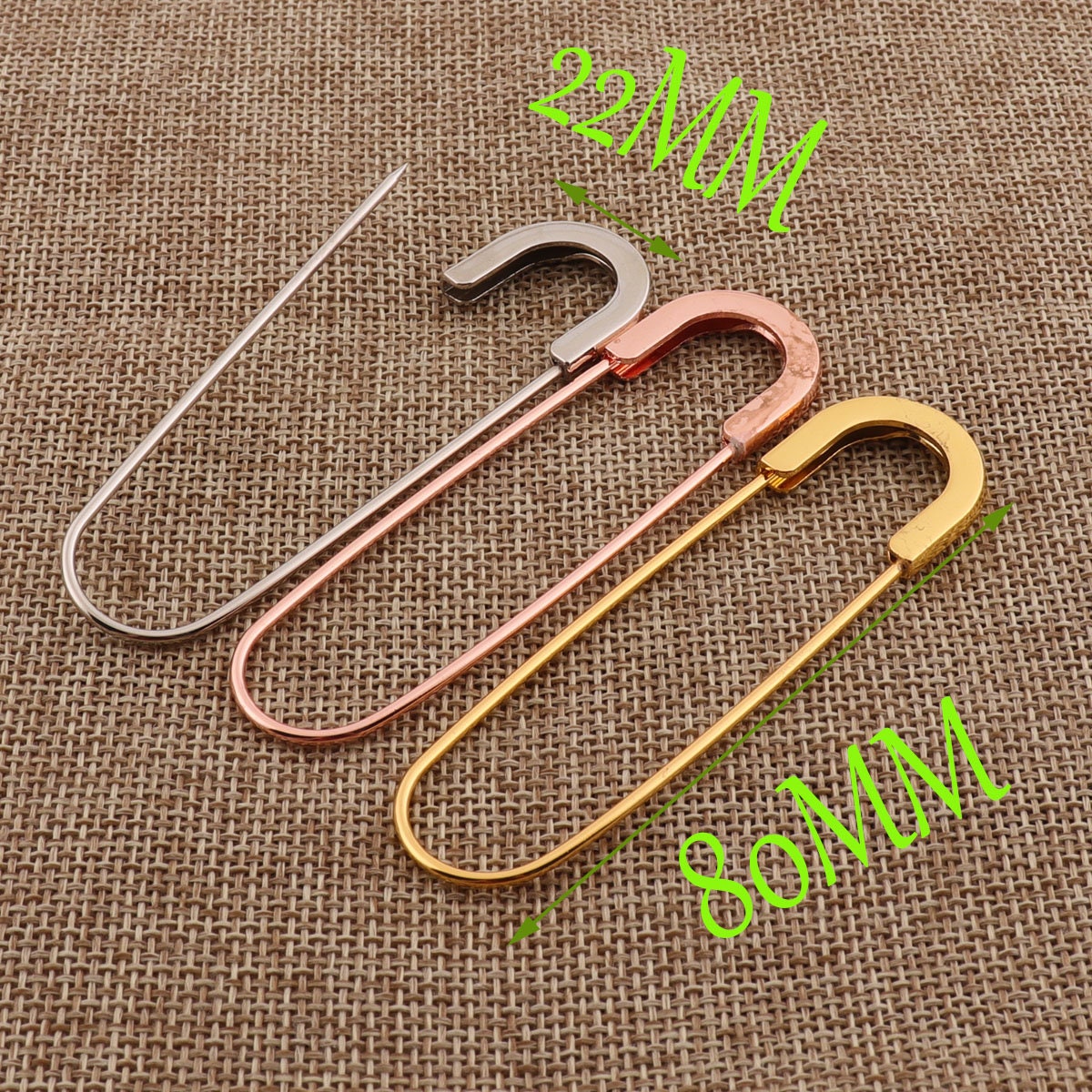 10 PCS Large Rose Gold/silver/gold Safety Pins,80mm Craft Safety Pins  Brooch Stitch Markers,metal Safety Pins Loops Charms-3 1/4sp9023 