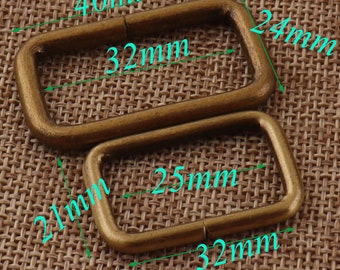 20 rechthoekige ringen, 25 mm/32 mm vierkante ringen, antieke bronzen rechthoekige draadlussen, draadringen, tasringen, singelband portemonnee, hardware handtas (V16)