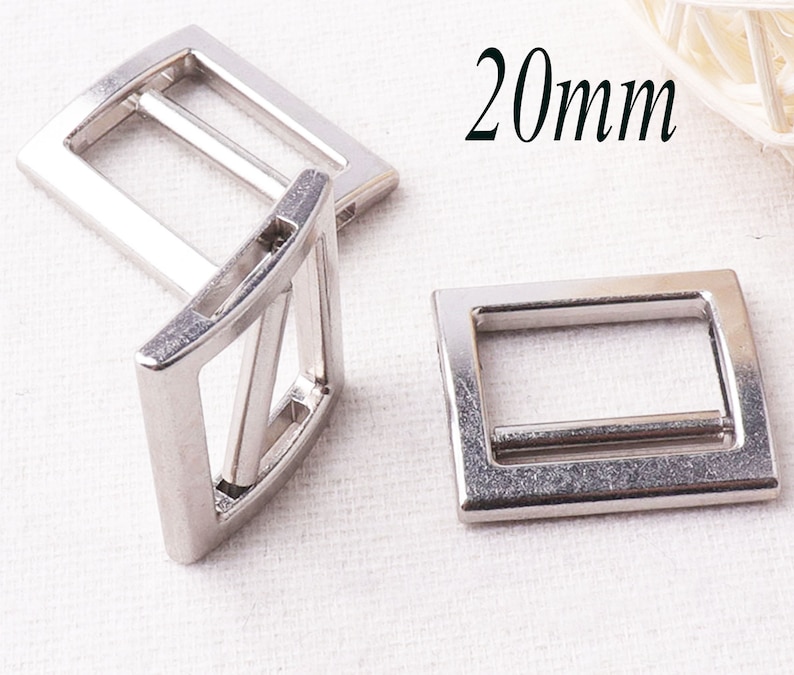 TJK04 20 mm Metal Silver Flat Slide Buckle,8 pcs Adjustable Slider Buckles webbing Purse Bag buckles,Handbag Clothes Strap Keeper