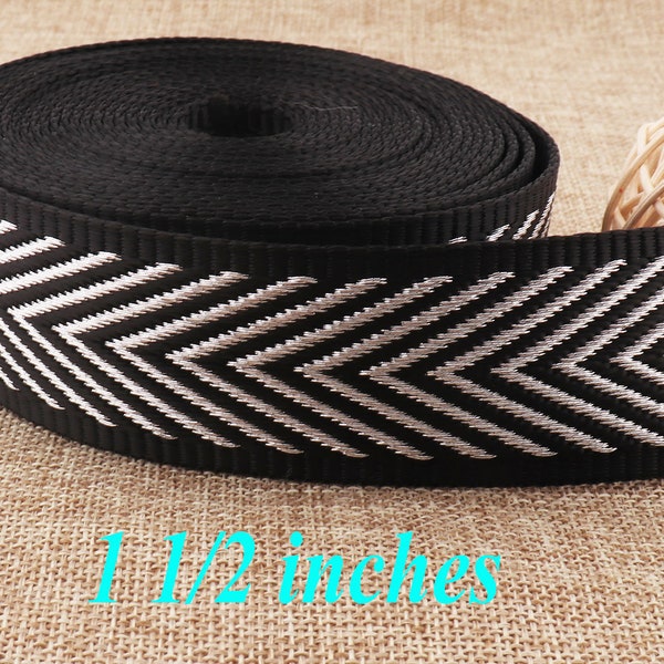 Black White Webbing,1.5" Smooth Webbing,woven purse strap dangle cotton,Webbing Purse Strap Bag,Geometric Pattern Webbing Woven Belt(WB111)