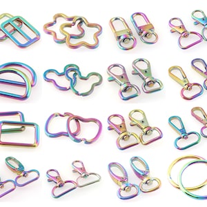 25MM D Rings Buckles Rainbow O Rings Slide Buckles Lobster Swivel Clasps Split Key Rings for leather key chain Webbing Bag Strap Purse