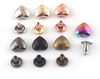 Multi Colors 10mmx11mm heart shape Double Cap Rivet Stud for Doll Clothes Sewing Projects Leather Craft Supply