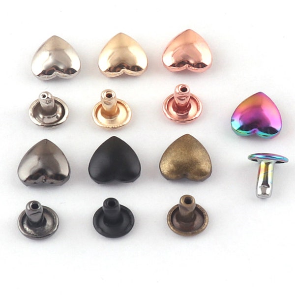 Multi Colors 10mmx11mm heart shape Double Cap Rivet Stud for Doll Clothes Sewing Projects Leather Craft Supply