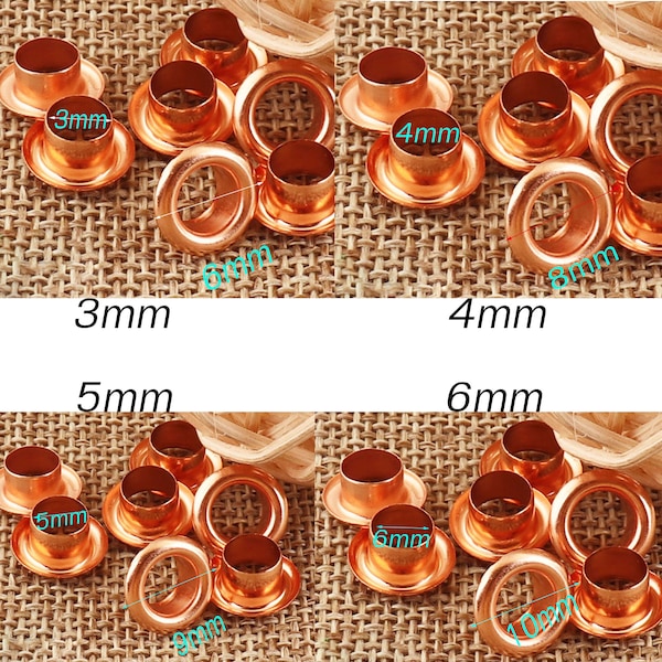 100-500 PCS Metal Rose Gold Eyelets and Grommets Washers Eyelets for Tags Eyelets Tunnels Canvas Eyelets bag Eyelets 3mm-17mm